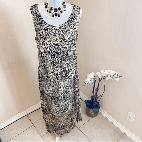Studio I Vintage Animal Print Sleeveless Round Neck Shift Maxi Dress SZ 16W EUC - Picture 2 of 14